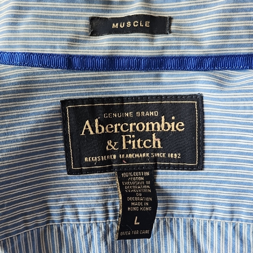 Abercrombie & Fitch Men's Blue Striped Dress Shirt - Picture 2 of 5